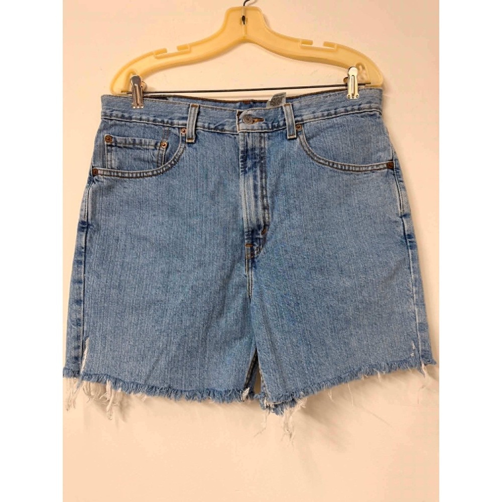Levis 505 W34 Light Wash High Waisted Cut Off Denim Shorts Blue Regular Fit